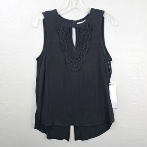 Pale Sky Sleeveless Hi Low Hem‎ Lace Front Slit Tail Bottom Women Shirt S New